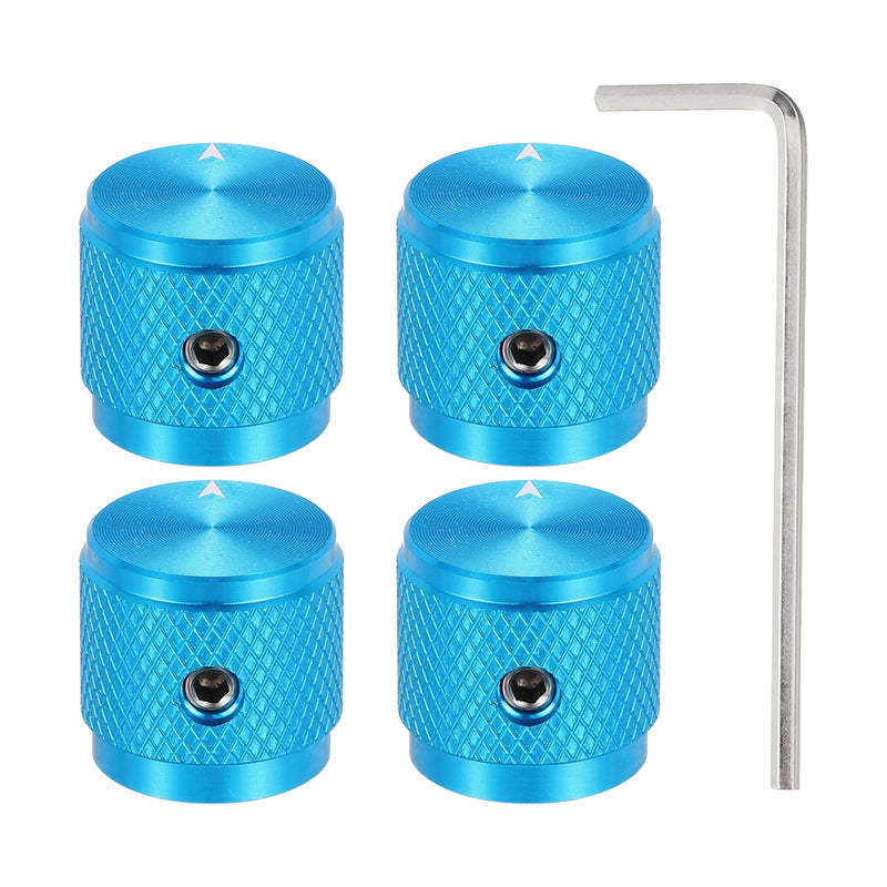 MECCANIXITY 4 Pcs Aluminium Potentiometer Knobs, 1/4" (6mm) Universal Volume Tone Control Knobs with Arrow Indicator for Guitar, 5/8" Blue