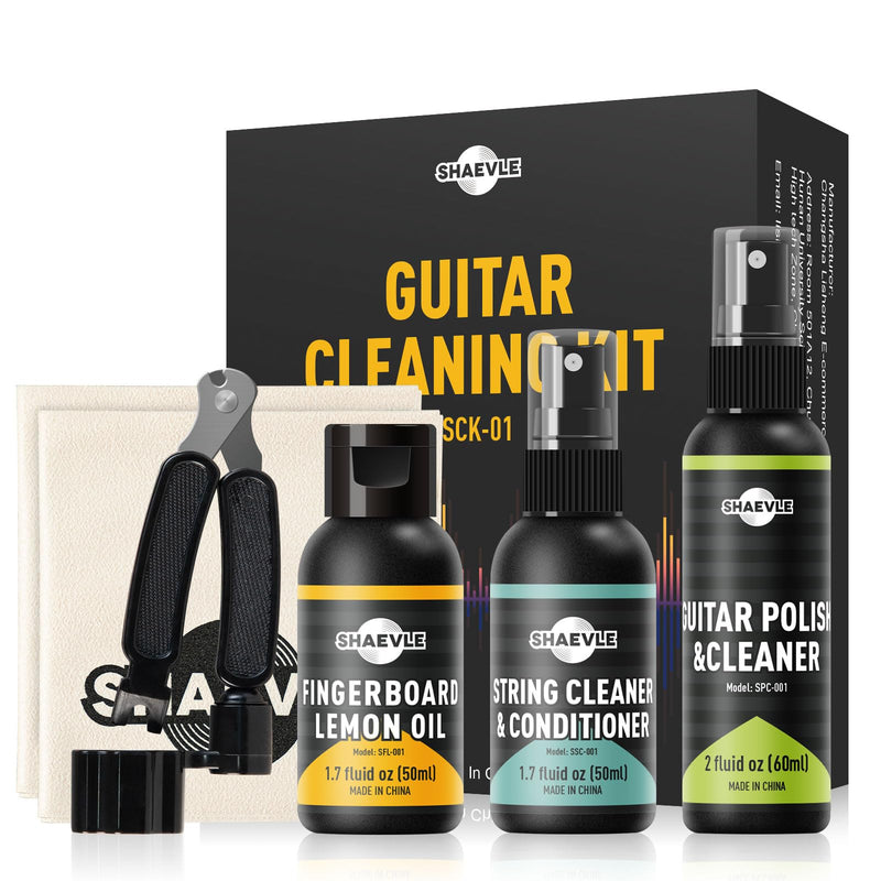 Guitar Cleaning, Guitar Cleaner Polish All IN ONE Kit: Guitar Polish, Fingerboard Lemon Oil, String Cleaner Oil, Guitar String Winder, Cleaning Cloth, for Guitar Care and Maintenance Basic Kit