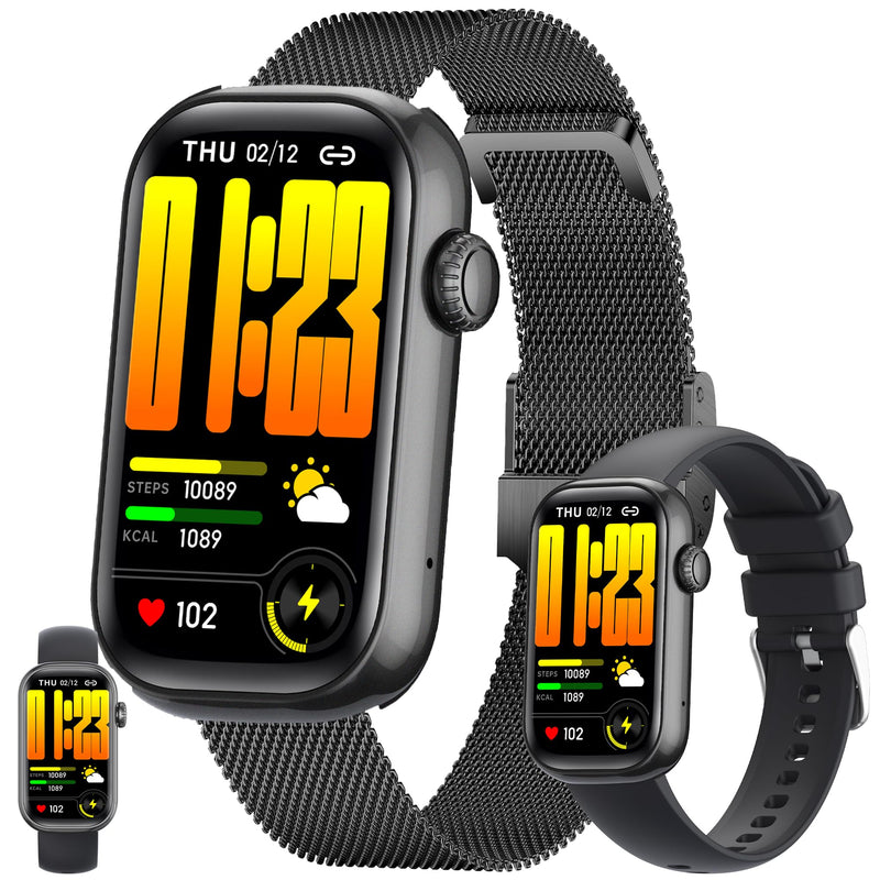 ZPIMY 1.47” AMOLED Smart Watch for Women (Make/Answer Call), 5ATM Waterproof Mens Smartwatch, Fitness Tracker Smartwatch for Android iPhones, Digital Watches Step Counter, 2 Straps (Black) Black