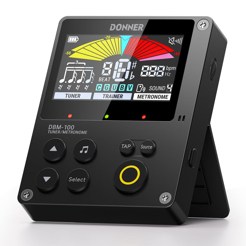 Donner Metronome Tuner, Rechargeable 3 In 1 Digital Metronome with Trainer Rhythm Mode, Tone Generator Tuners for Guitar, Bass, Violin, Ukulele, Chromatic, Piano, Flute, All Instruments, Black