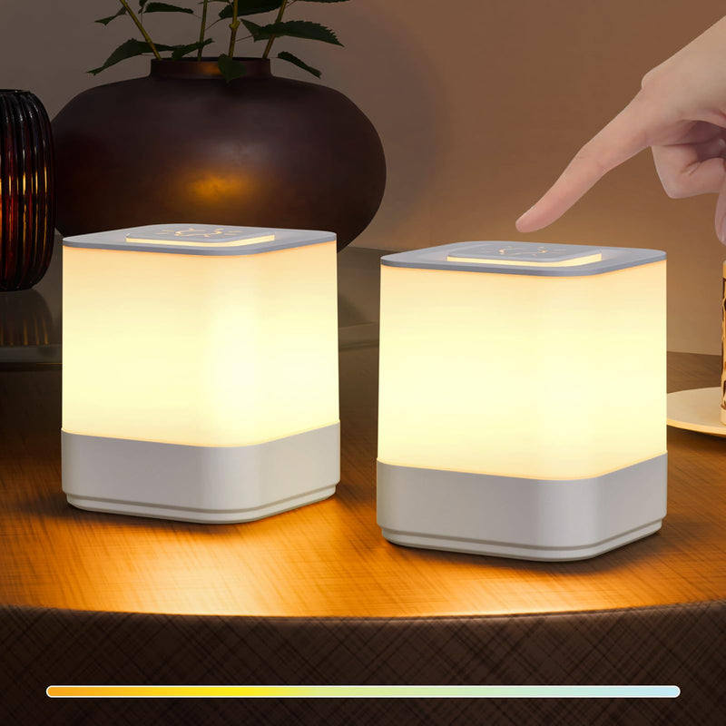uuffoo 2 Pack Rechargeable Small Night Light Touch Dimmable Cordless Lamp | 3-Mode Lighting | 4000mAH Battery Operated | USB Changing | Portable Table Lamp for Bedside Bedroom Travel White A