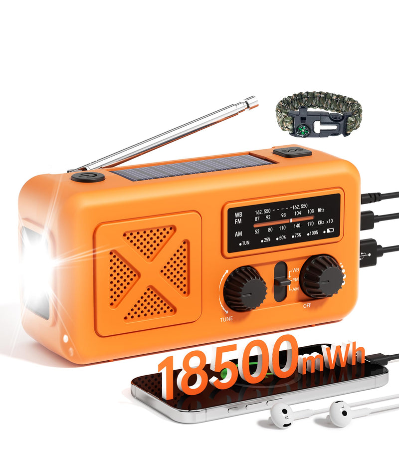 [AUSTRALIA] - Emergency Radio Hand Crank Solar, 5000mAh/18500mWh Emergency Weather Radio, Solar Crank Radios with NOAA/AM/FM, Thermal Blanket, Paracord Bracele, for Outdoor & Home Orange 5000mAh Emergency Kit 