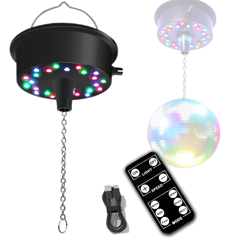 Mirrors Ball Motor with Remote, 5-10 RPM Adjustable Spinner with 23 RGBW LED Rotator with Multi Light Mode and Sound Control for 6 to 12 Inch Mirror Ball(Not Included)