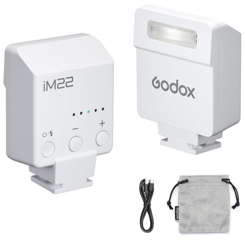Godox iM22 Mini Flash for Camera, with Built-in Battery | GN10, USB-C Charging, 5 Power Levels, 440 Full-Power Flashes for Fuji Sony Nikon Canon Olympus Camera (iM22 White) iM22 White