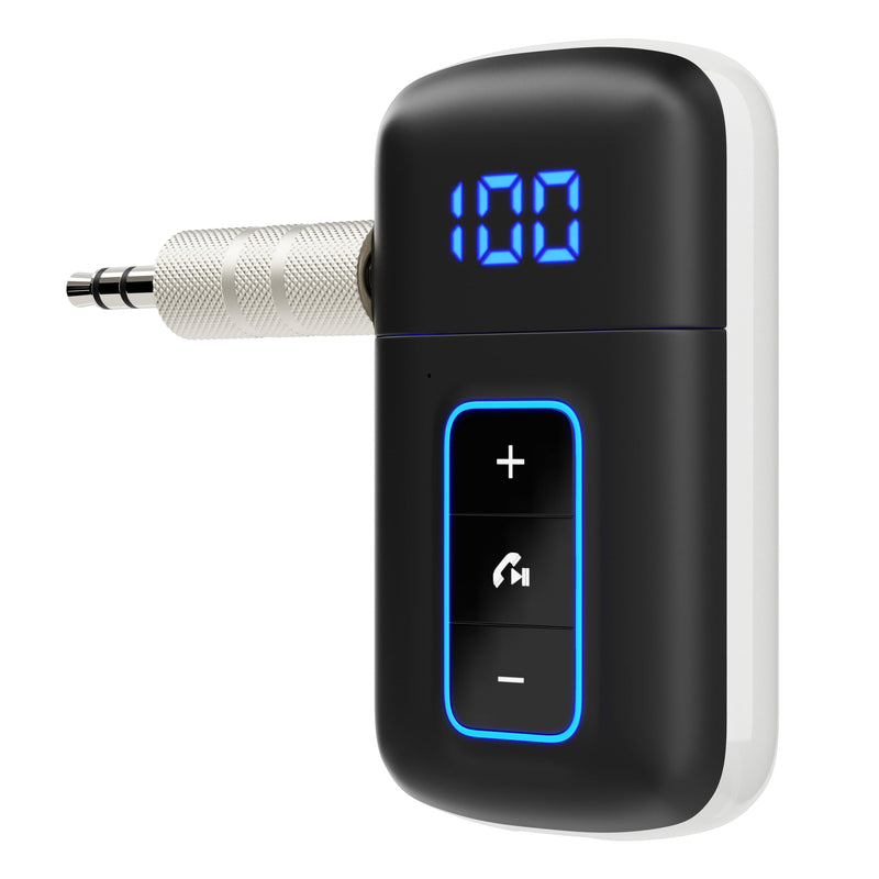 Bluetooth 5.3 Receiver for Car, [LED Screen] [Noise Cancelling] 3.5mm AUX Bluetooth Adapter, Wireless Audio Receiver for Wired Headphones/Home Stereo/Speaker, Music Playing, Hands-Free Call
