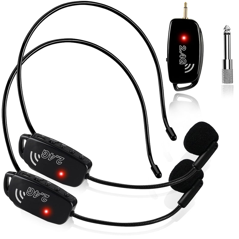 Wireless Microphone Headset Systems Cordless: 2.4G Wireless Professional Mics for 2 People - Head Mic and Handheld Mic 2 in 1 - for PA System,Voice Amplifier, Fitness Trainer, Teacher, Singer Black2