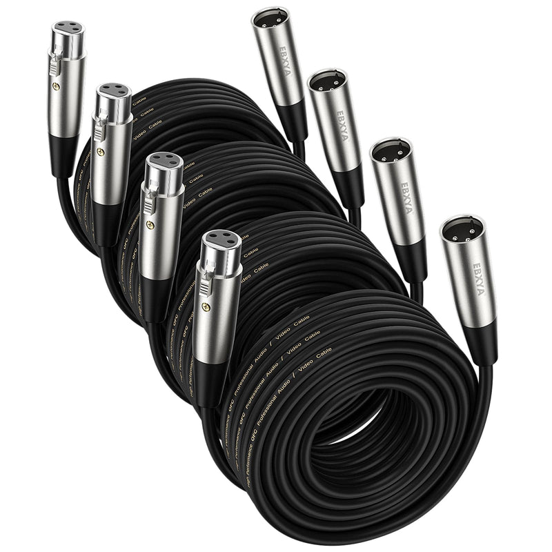 EBXYA XLR Cable 20ft 4 Pack - Mic Cables Balanced XLR Male to Female Suitable for Microphones, Radio Station, Stage Lighting, Black 20 Feet