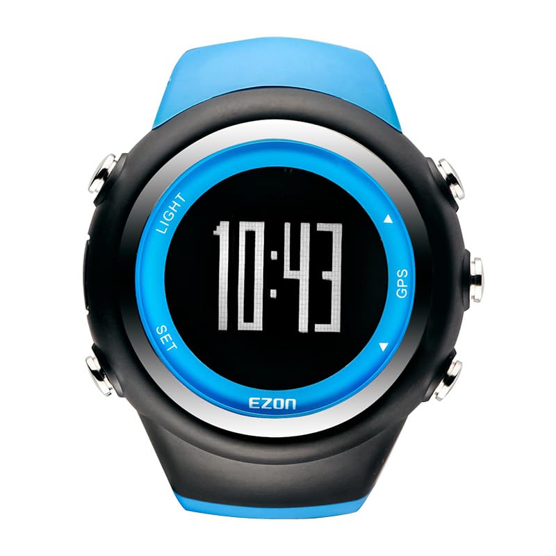 EZON GPS Running Watch with Distance Pace Alarm and Calorie Counter and Stopwatch for Men (Blue) Blue