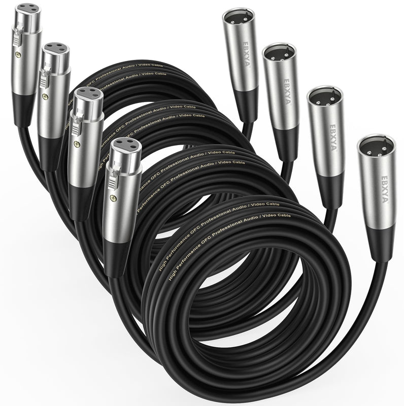 [AUSTRALIA] - EBXYA XLR Cable 15ft 4 Packs - Premium Balanced XLR Male to Female Microphone Cable, Black 15 Feet 4 Pack 