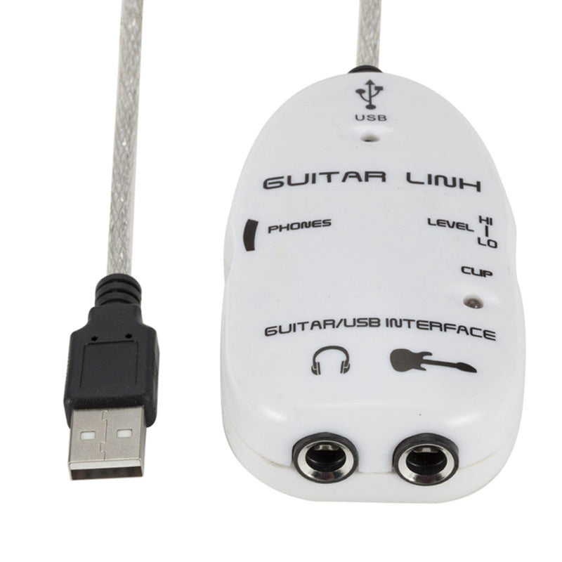 Walfront Guitar Link Cable Adapter USB Interface Recorder for PC Computer, with Stereo Headphone Output, USB Powered for Monitoring with Active Monitor Speakers (White) White