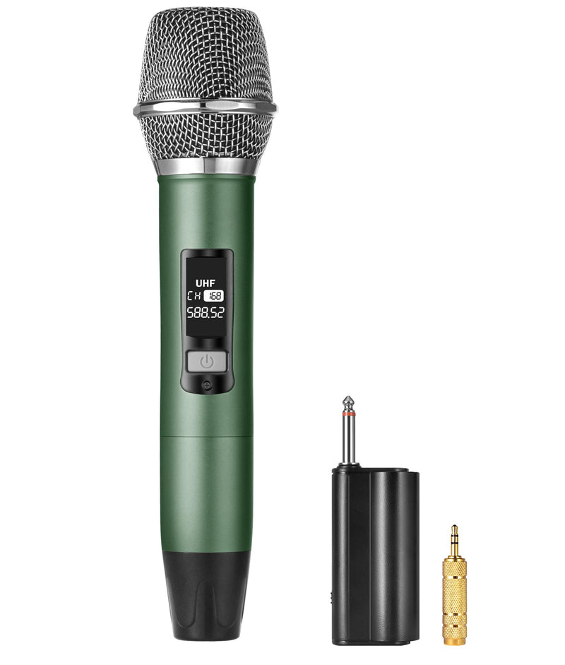 [AUSTRALIA] - Rechargeable Wireless Microphone, Two Metal UHF Microphones with 1/4" Receiver, Plug-and-Play for Karaoke Singsing, Lecture, Stage Performance, PA System (Green - One Mic) Green - One Mic 