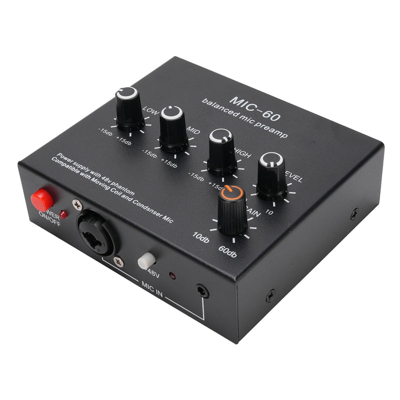 Microphone Preamp Mic Gain Booster 3 Input with 48V Power, XLR Balanced, 3.5mm/6.35mm Output, for Dynamic and Condenser Mic (with 3.5mm Sound Cable) With 3.5mm Sound Cable