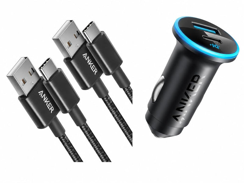 Anker USB A to USB C Cable [2 Pack 3ft] & Anker 323 USB-C Car Charger Adapter