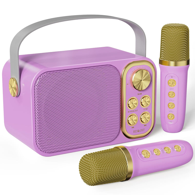 Mini Karaoke Machine for Kids Adults, Portable Bluetooth Speaker with 2 Wireless Microphones, Kids Karaoke Machine for Girls Boys, Toys Birthday Gifts for 3-12+ Years Old Toddler (Purple) purple