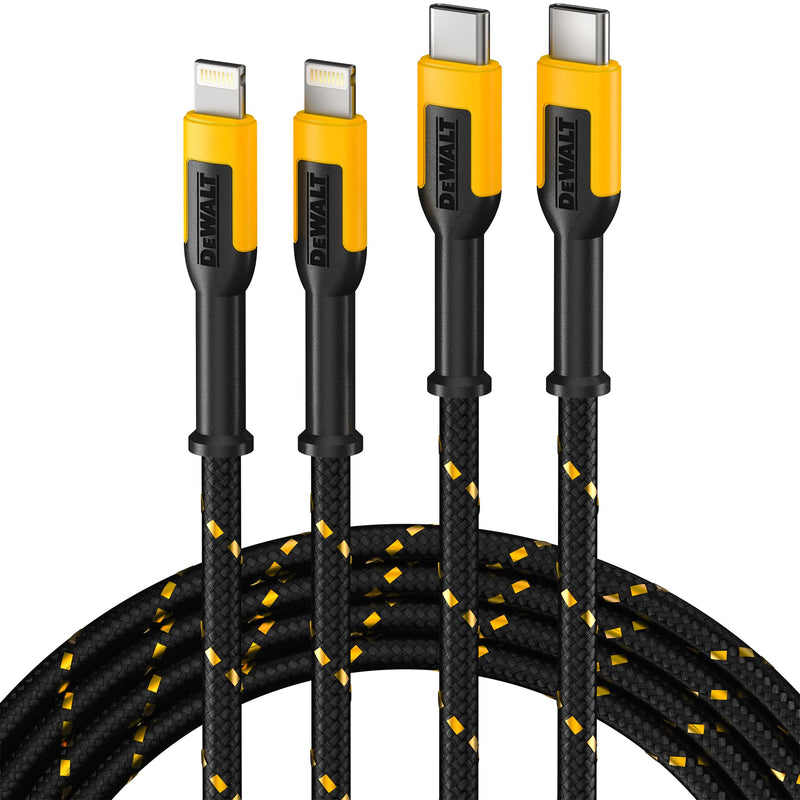 DEWALT Heavy Duty 2-Pack USB C to Lightning Cable, Apple Mfi, 4ft | Certified iPhone Charger Fast Charging USBC to Lightning Cable, iPhone Charger Cord Compatible with iPhones 14 13 12 11 Pro 4 feet, 2-Pack