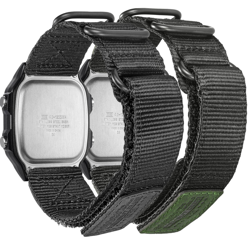 18mm Watch Band Strap for Casio AE-1000W AE-1200 AE-1300 AEQ-110W AQ-S800W MRW-200H MRW-S300 SGW-300H SGW-400H W-216H W-218H W-735H, Rugged Nylon Sports Strap Black/Blue+Black/Green