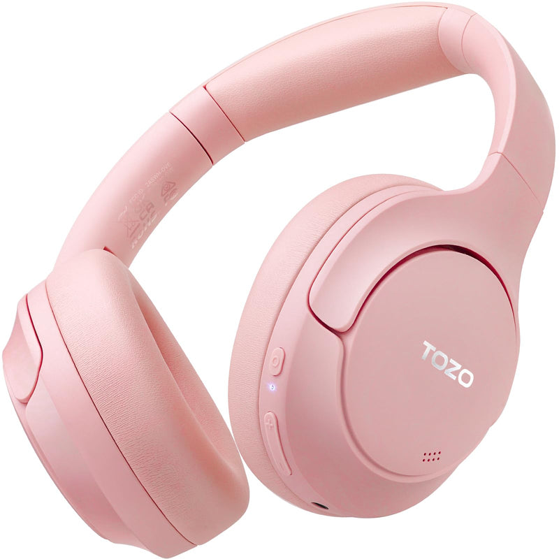 TOZO Hybrid Active Noise Cancelling Headphones, Hi Res Audio | Wireless Over Ear Bluetooth Headset, 60H Playtime, Custom EQ via App Deep Bass Comfort Fit Ear Cups, for Home Office Travel Pink