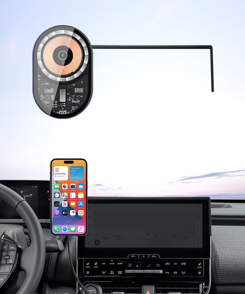 Wireless Charging Car Phone Holder for Toyota bZ4X 2023-2026 8/12.3" Screen | Subaru Solterra Universal Mechanical Clip Cell phone Mount Accessories Fit iPhone Android, Automobile GPS Dashboard Cradle