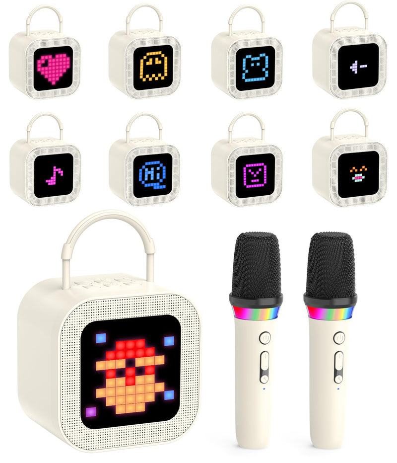 [AUSTRALIA] - Mini Karaoke Machine for Kids Adults, with 2 Wireless Mic and Screen, Kids Gifts for Girls Ages 3,4,5,6,7,8,9,10,11,12+Year Old, Birthday Toy Gift for Girls Boys Party-Beige Beige 