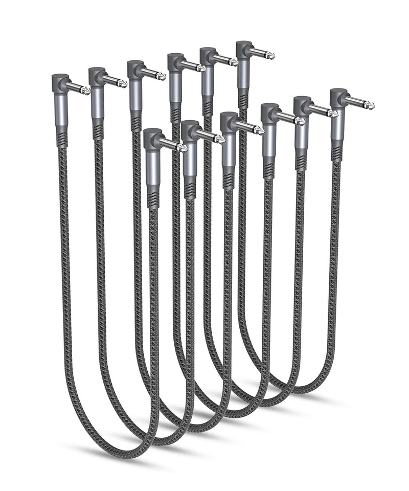Ruxely Guitar Patch Cables 24-Inch 6-Pack,6.35MM Effects Pedal Board Cord,Nylon Braided 1/4 Right-Angle Instrument Audio Cable,Pedalboard Connector TS Copper Wire for Amp/Amplifier,Mixer,Electric Bass 24 inch Gray