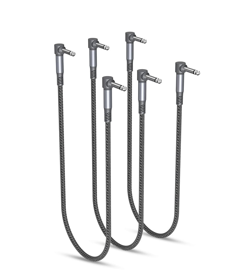 Ruxely Guitar Patch Cables 24-Inch 3-Pack,6.35MM Effects Pedal Board Cord,Nylon Braided 1/4 Right-Angle Instrument Audio Cable,Pedalboard Connector TS Copper Wire for Amp/Amplifier,Mixer,Electric Bass 24 inch Gray