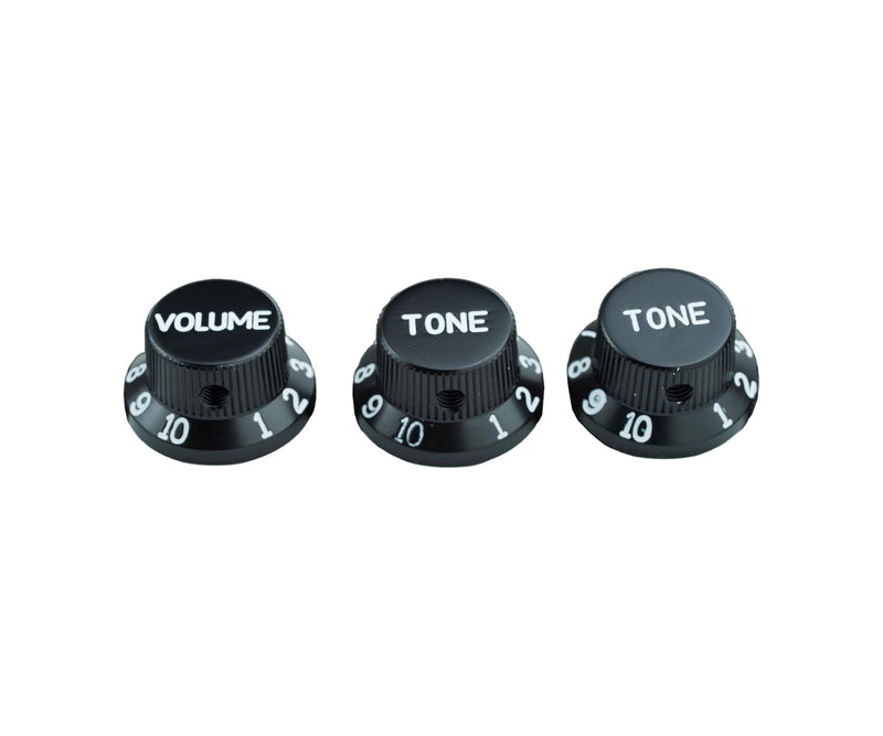 Guyker Top Hat Guitar Potentiometer Control Knobs with 6.3mm Dia. Shaft Pots - 3PCS Aluminium Alloy Bell Cap 1V2T Volume Tone Switch Knob for Electric Guitar or Precision Bass, CKB032 Black Black, 1V2T