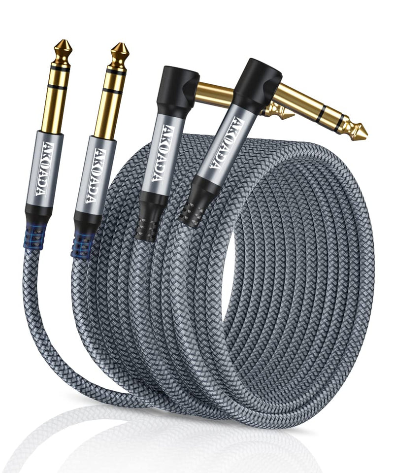 AkoaDa 1/4 Inch TRS Instrument Cable 20ft 2Pack Right Angle 6.35mm Guitar Bass AMP Cord 6.35mm 1/4 TRS Balanced Stereo Audio Male to Male Cable for Guitar,Bass,Keyboard,Mixer,Amplifier,Speaker 20 Feet Grey