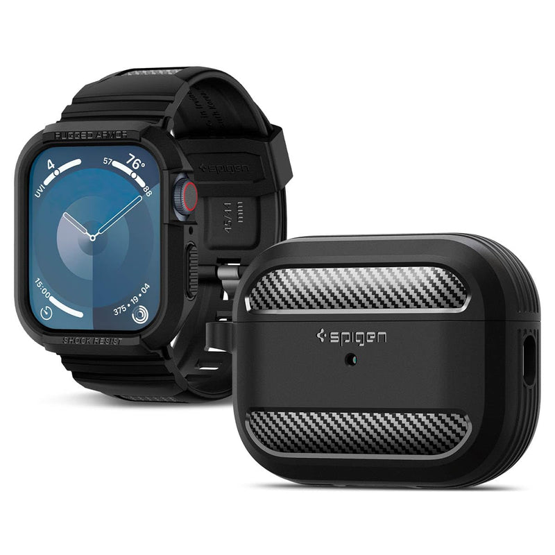 Spigen RA Pro Designed for Apple Watch Case with Band 45mm/44mm and AirPods Pro 2nd Generation Case - Black