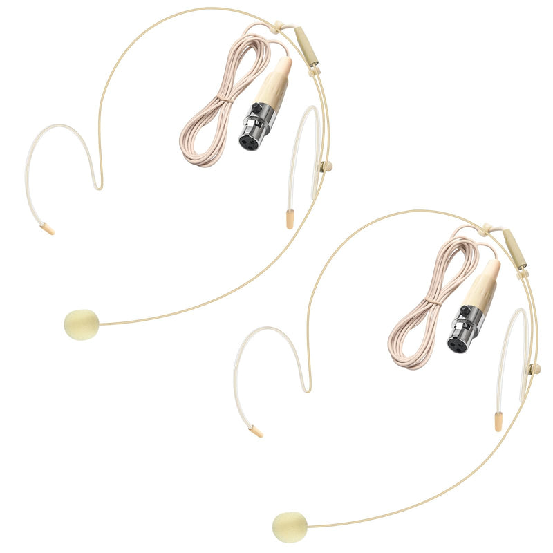 2 Pack Double Earset Headset Microphone Mini XLR Mic 3 Pin TA3F Plug Headworn Over Ear Hanging Condenser Mic in Ear Back Electric Microphone for AKG Samson,Windscreen