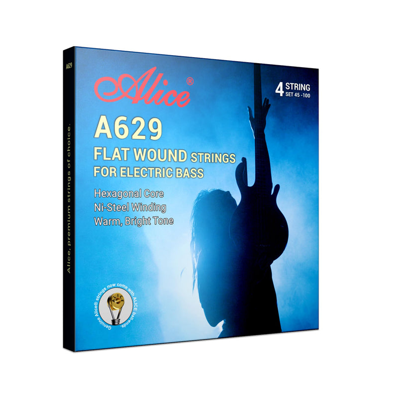 Alice Flatwound Bass Guitar Strings for Professional Use, Suitable for 34" Fretted or Fretless Electric Basses, Nickel Alloy Winding For Electric Bass Guitar 4 String - 45-100 Gauge