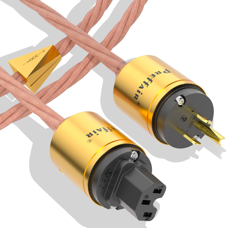 Preffair X461 OCC 5N Copper AC Power Cables 15AWG/4 x 1.5mm2 Wires with Gold Plated US-C15 IEC320 Power Connectors for Audiophile Subwoofer, Turntable, AMP, DAC (1.5M/4.9FT, X461P102G)