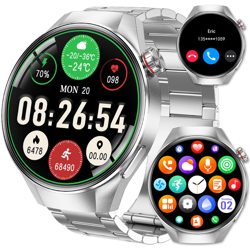 Mens Smartwatch 1.75" AMOLED Bluetooth Calls Heart Rate & Blood Oxygen Sleep Monitor Fitness Tracker IP67 Waterproof Smart Watch for Men Compatible with Android iOS Voice Assistant (Silver RT-G5Plus) Silver RT-G5Plus