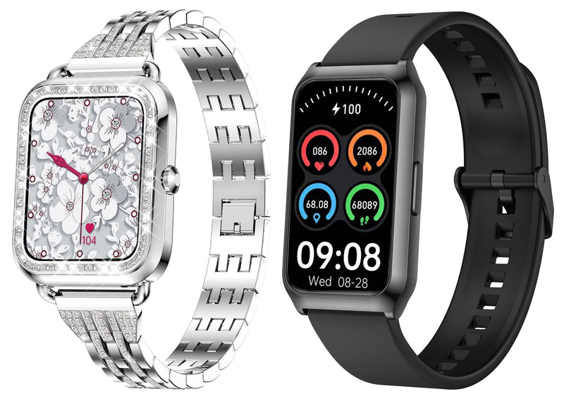 Smart Watches for Women Black+Silver Square Smart Watch