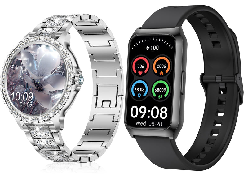 Smart Watches for Women Black+Silver Diamond Smart Watch