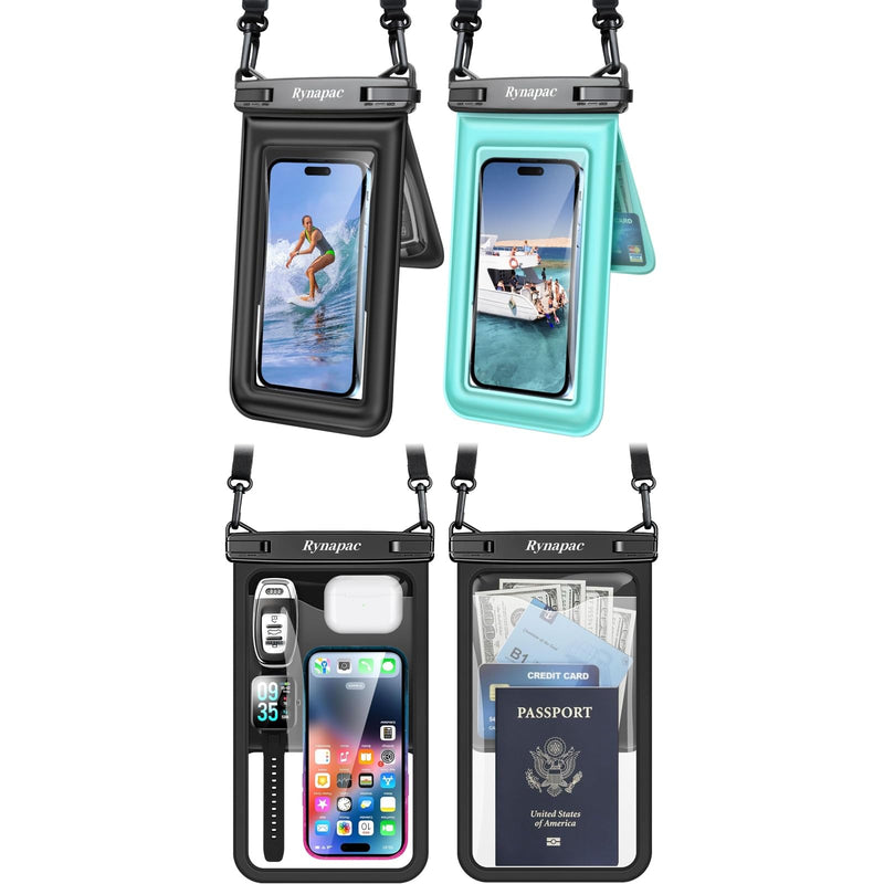 4 Pack Waterproof Phone Pouch, 10in Large Waterproof Phone Pouch 2Pack + 8.5in 2Pack Floating Waterproof Phone Case with Lanyard for iPhone 16 15 Pro Max, Galaxy S24 S23 Ultra, Cruise Ship Essentials
