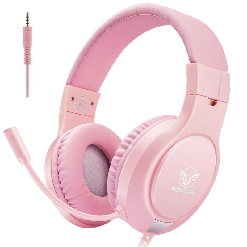 [AUSTRALIA] - H-10 Gaming Headset for PS4, Xbox One, PC, PS5, Nintendo Switch, Stereo Wired Noise Cancelling Over Ear Headphones with Mic for Kids Adults, Bass Surround, Soft Memory Earmuffs, Pink H-10 pink 