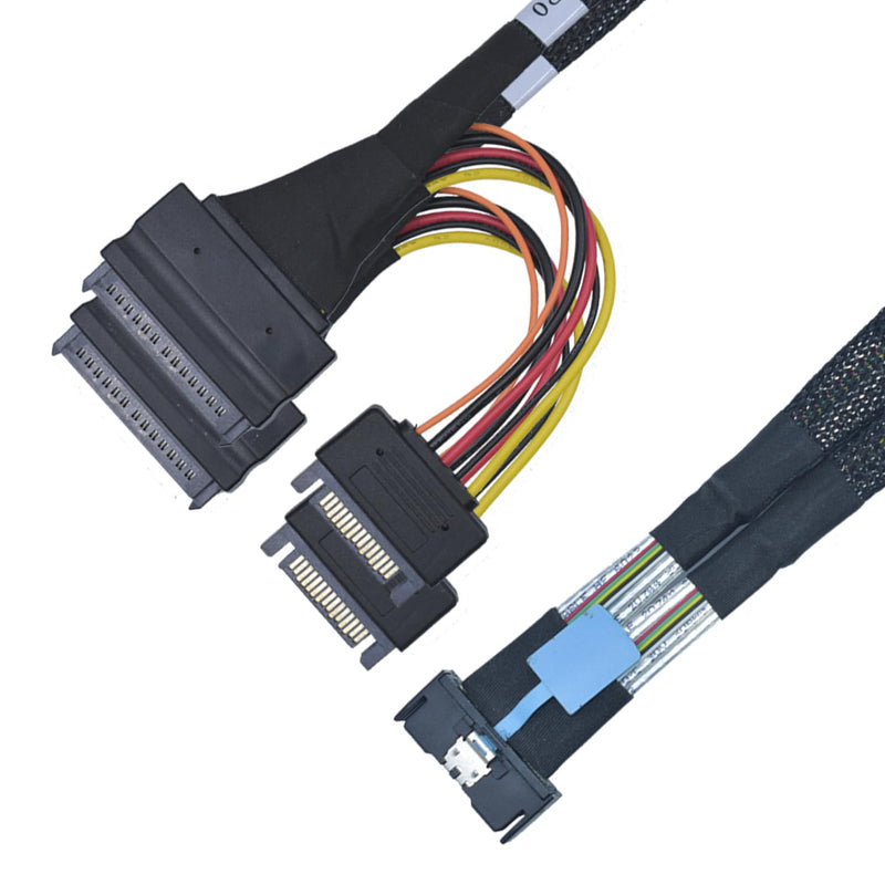 PCIe 5.0 MCIO x8 to Dual U.2 SFF-8639 Cable | 15Pin SATA Power Supply, 1.3feet (40 cm), for NVMe SSD, Server, Backplane, Motherboard,Workstation 1.3 ft