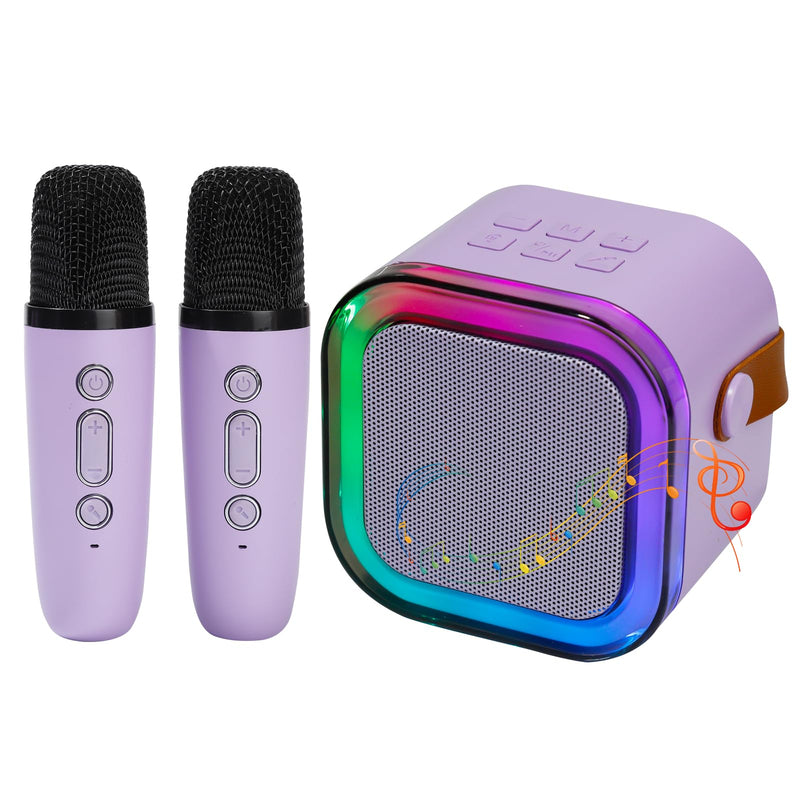 [AUSTRALIA] - Karaoke Machine for Kids, Mini Karaoke Speaker with 2 Wireless Microphones,Voice Effects,LED Lights, Portable Singing Machine for Girl, Ages 3,4,5,6,7,8,9,10,11,12+ Years Old Birthday Gift(Purple) Purple 