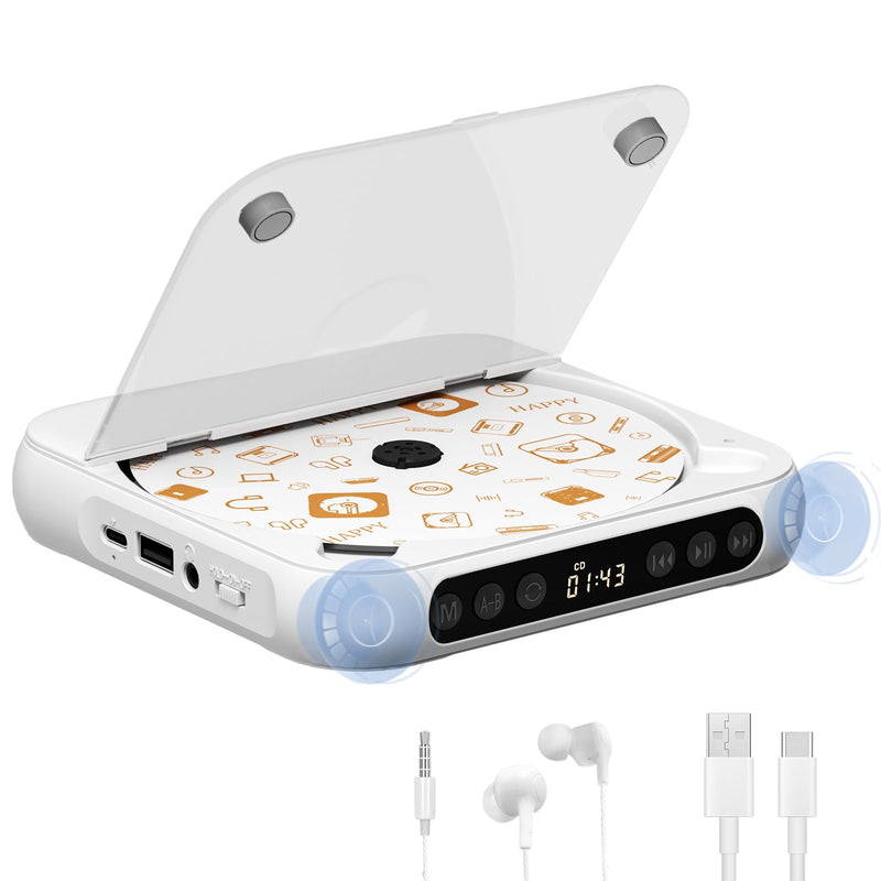[AUSTRALIA] - Portable CD Player, Personal CD Player with Bluetooth for Home, Rechargeable Small CD Player with Headphones,Built-in HiFi Speakers, Support CD/AUX/USB, Anti-Skip/Shockproof 