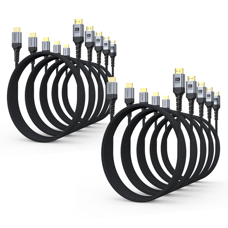 8K HDMI Cable 3 FT 10-Pack, High Speed HDMI Cord 2.1 3FT 48Gbps Multipack | HDMI Computer Monitor Cable 4K@120Hz/144Hz 8K@60Hz, HDR10 eARC HDCP 2.2/2.3 for PC PS5,PS4,Xbox,Laptop,HDTV,Roku TV,Soundbar Grey