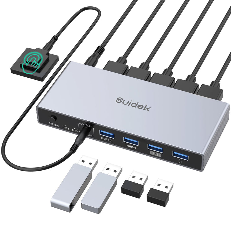 SUIDEK 8K@60Hz Displayport KVM Switch 1 Monitor 2 Computers, Aluminum | with 4 USB 3.0 Ports, Support 4K@144Hz for Two Computers Share One Screen Keyboard Mouse U-Disk Printer, Include 2 USB Cable 8K 1 Monitor 2 Dp