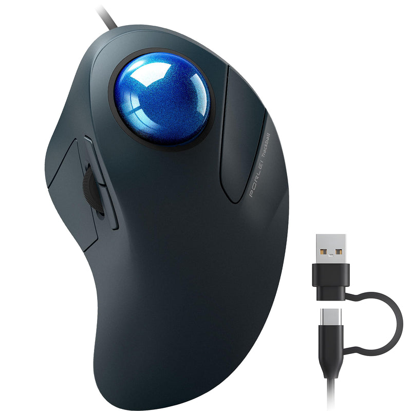 Wired Trackball Mouse for Large Hands, Ergonomic Design Reduces Wrist & Muscle Strain, Precision Tracking with Easy Index Finger Control, Compatible with PC, Laptop, Windows, Mac, Blue D-Blue