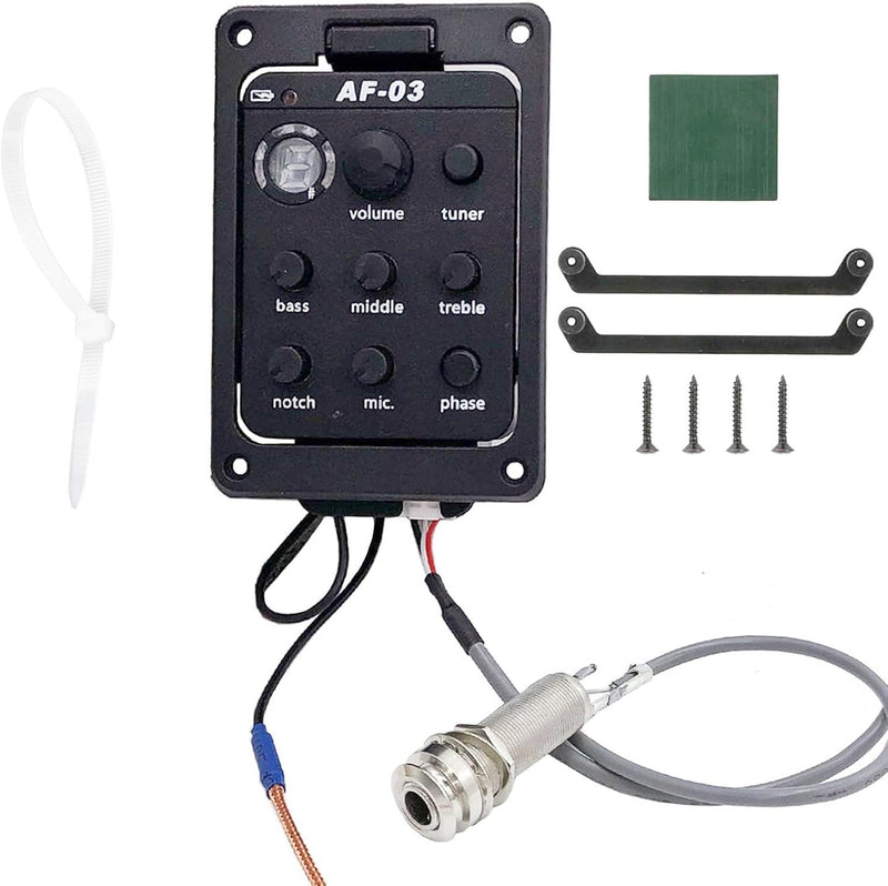Acoustic Guitar Preamp Pickup EQ Tuner, 301 Mic Mode Plastic Guitar Preamp Equalizer Piezo Pickup Beat Tuner