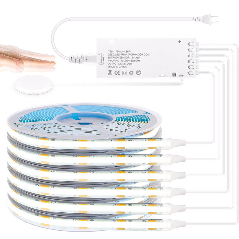 [AUSTRALIA] - 12V White COB LED Strip Light Kit-6pcs 3.3FT Self-Adhesive LED Strip Parallel with Dimmable Touch Sensor Switch, Led Light Strip for Wood Slat Wall Panels, Home decor, Under Cabinet Strip Light 6pcs 3.3FT 