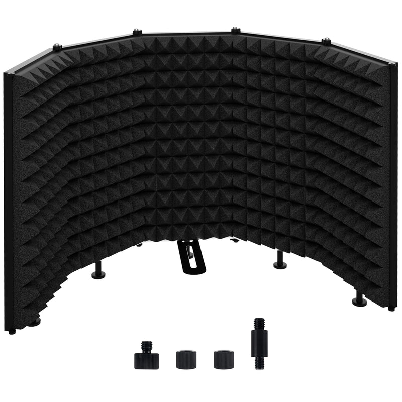 Microphone Isolation Shield – Foldable & Adjustable Soundproof Panel for Recording, Podcasting, Vocal Booth, Studio & Home Use (Five sides without stand) Five sides without stand