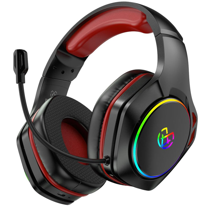 Tatybo Wireless Gaming Headset for PS5 PC, Dual Mode, Low Latency, Red | 7.1 Surround Sound, Bluetooth+2.4GHz Dual Mode, Noise-Canceling Mic for FPS Battle Royale, 40Hrs for Switch, Mobile, Laptop