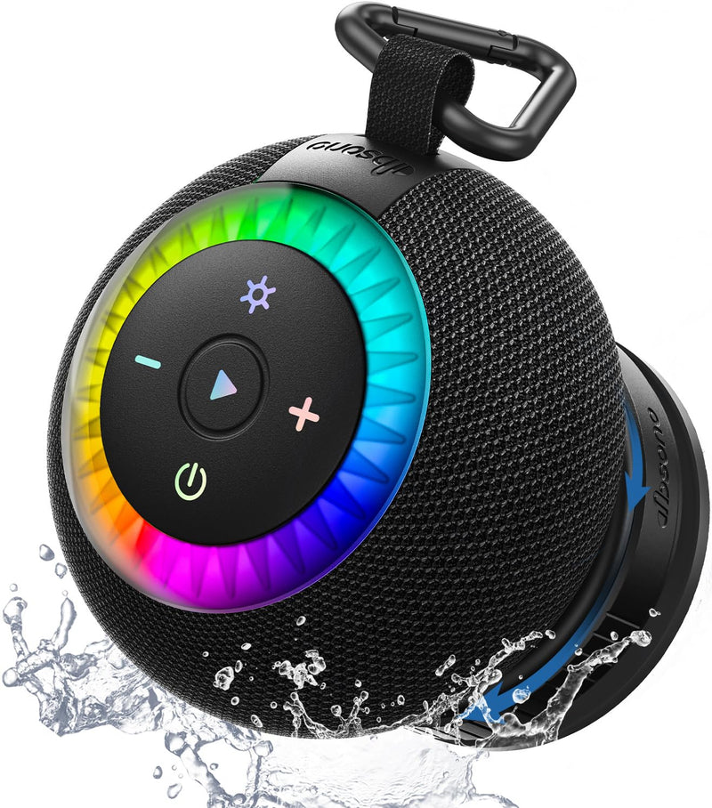 [AUSTRALIA] - Shower Speaker Bluetooth Waterproof Portable: 360° Surround Sound, IPX7 Suction Cup Removable with Vacuum Exhaust Knob, 2 IN1, RGB Lights, BT5.4, TWS, Pool/Beach/Kayak, Gifts for Adults Teens-Black black 