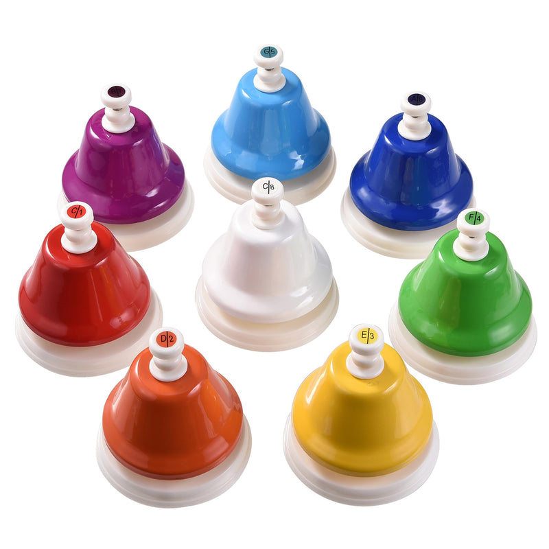 DOMG 8 Note Desk Bells for Kids, Rainbow Diatonic Table Bells, Hand Bells Musical Instrument