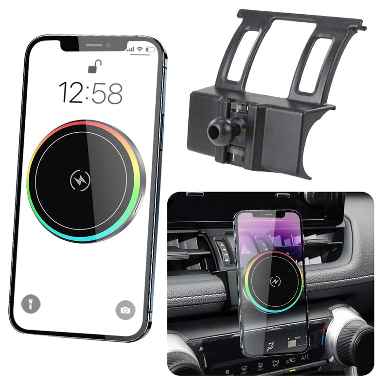 Car Magnetic Phone Mount for 2019-2025 Toyota RAV4 XLE Premium Adventure TRD Off-Road Limited & RAV4 Hybrid XSE Limited,RAV 4 Prime XSE Auto Accessories Fast 15W Wireless Charger Holder 2019-2025 RAV4 High config, with air volume button