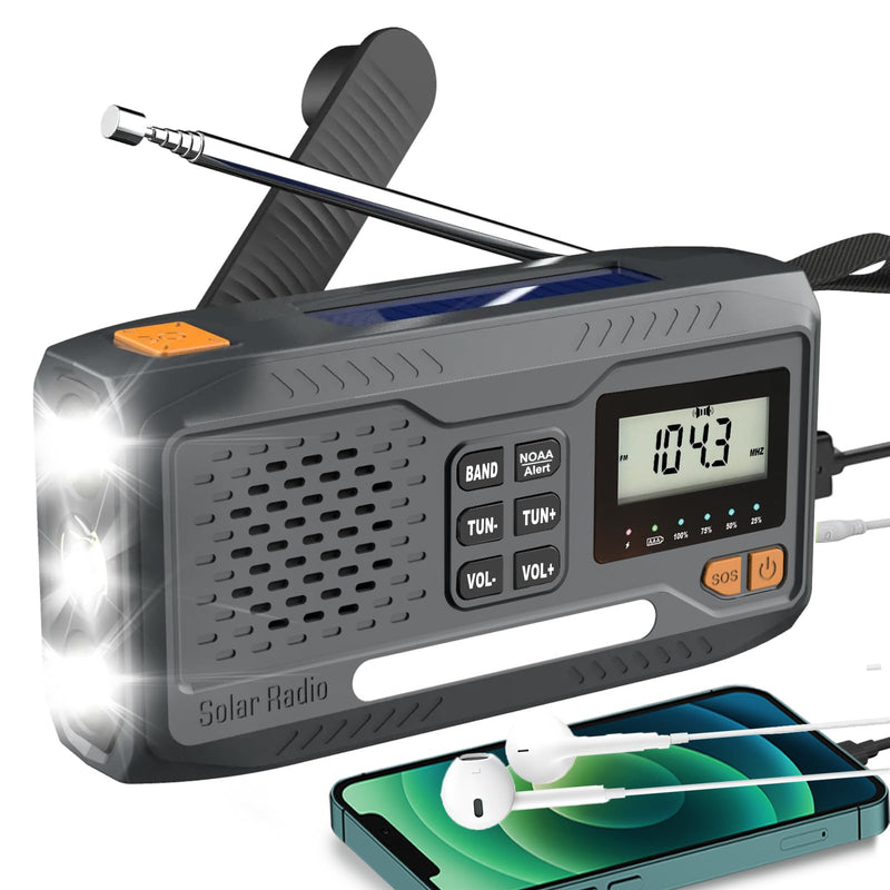 [AUSTRALIA] - 7400mWh Solar Hand Crank Emergency Weather Radio, NOAA/AM/FM Wind Up Radio with Flashlight, Cell Phone Charger, SOS Alarm, Digital Display for Hurricane Survival Camping Outdoor 